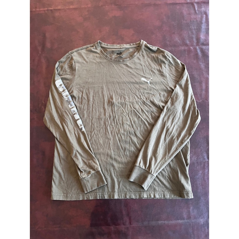 Puma Mens Graphic Long Sleeve T-Shirt Olive Brown Size XL Sleeve Logo Athletic